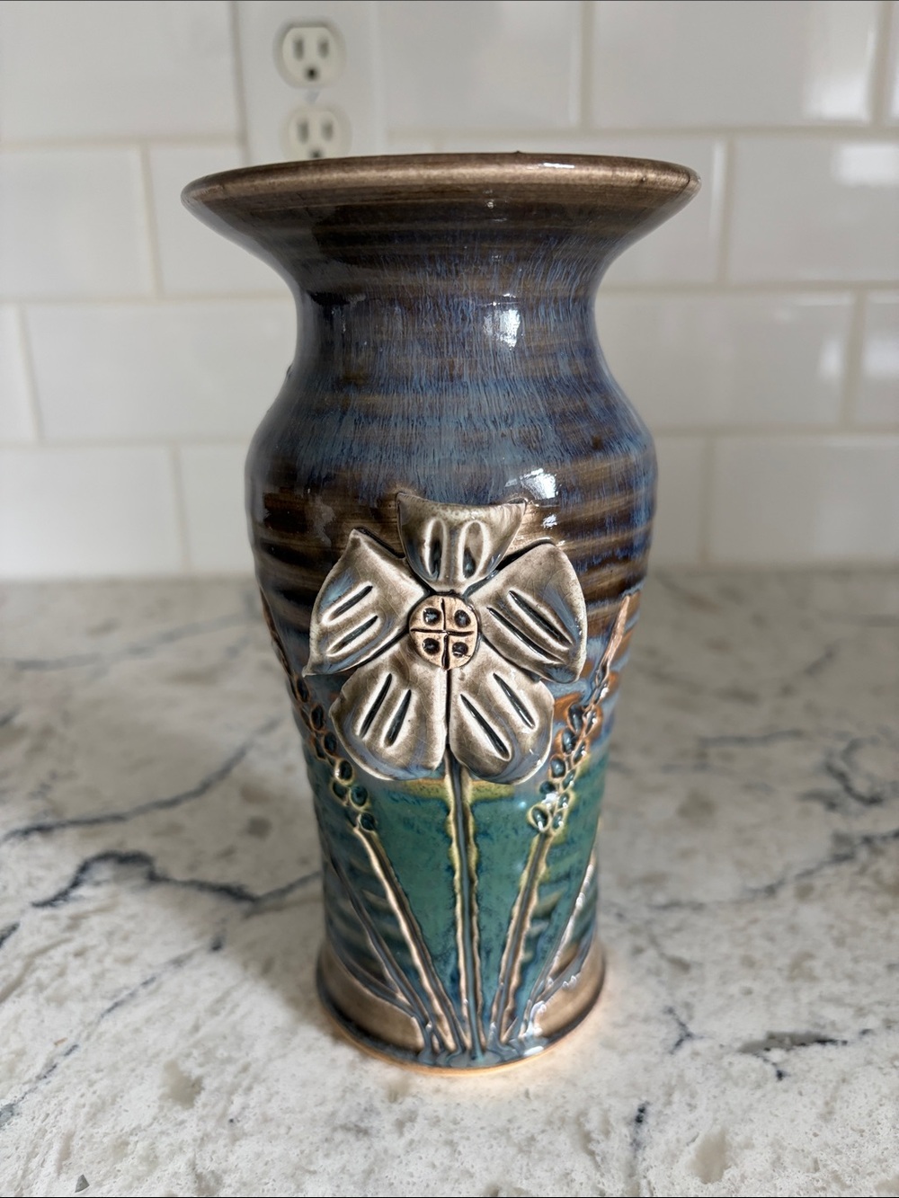 Handmade Pottery Vase with 3D Flower